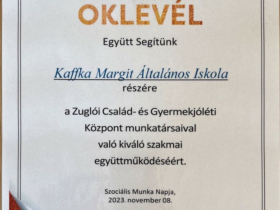 Együtt segítünk oklevél